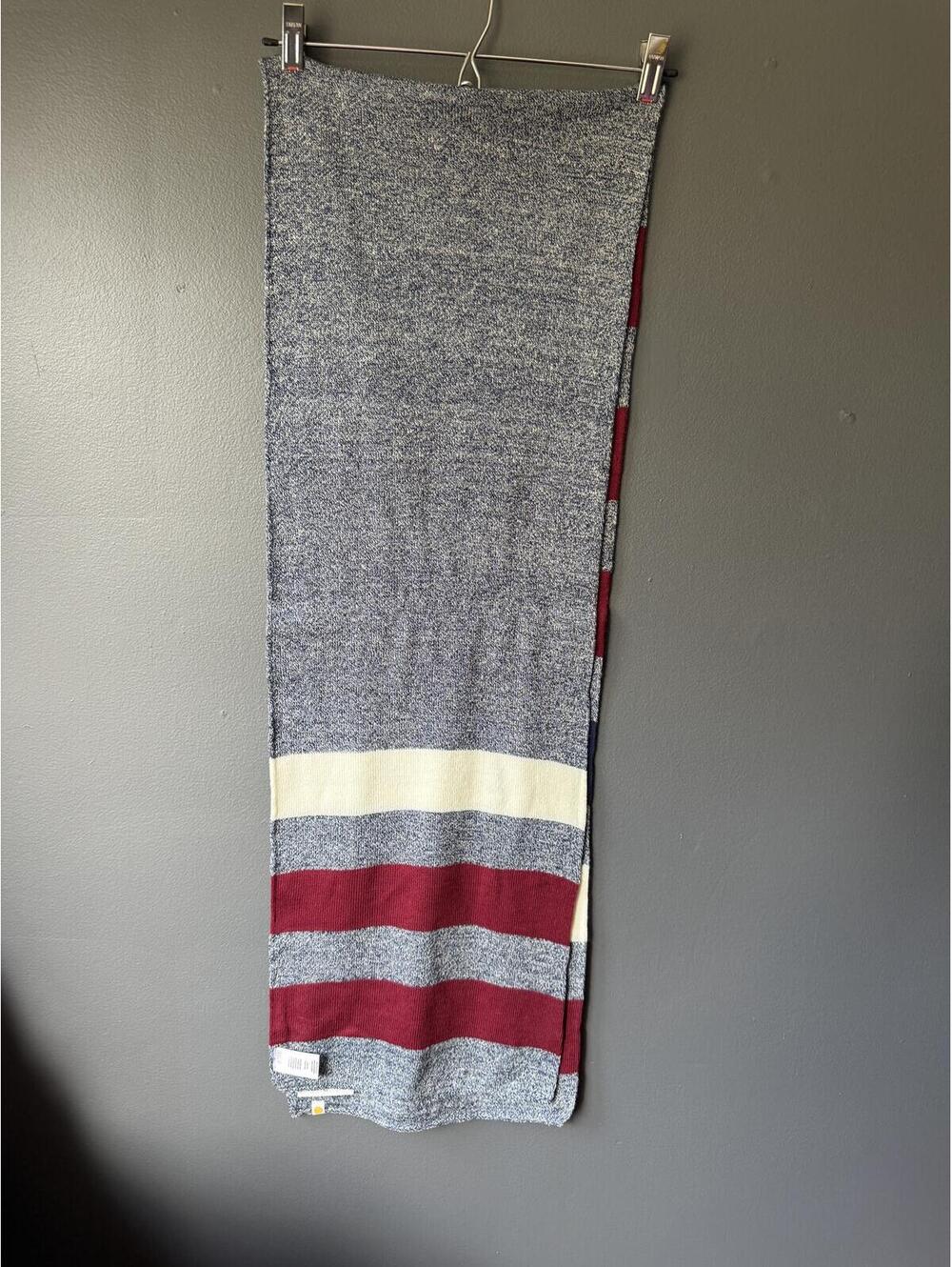 Life is Good Knit Scarf Gray Red White Blue Striped